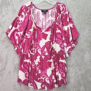 Karen Kane Tunic Womens Plus 1X Pretty In Pink Ruffle Hem Top Paisley Peasant